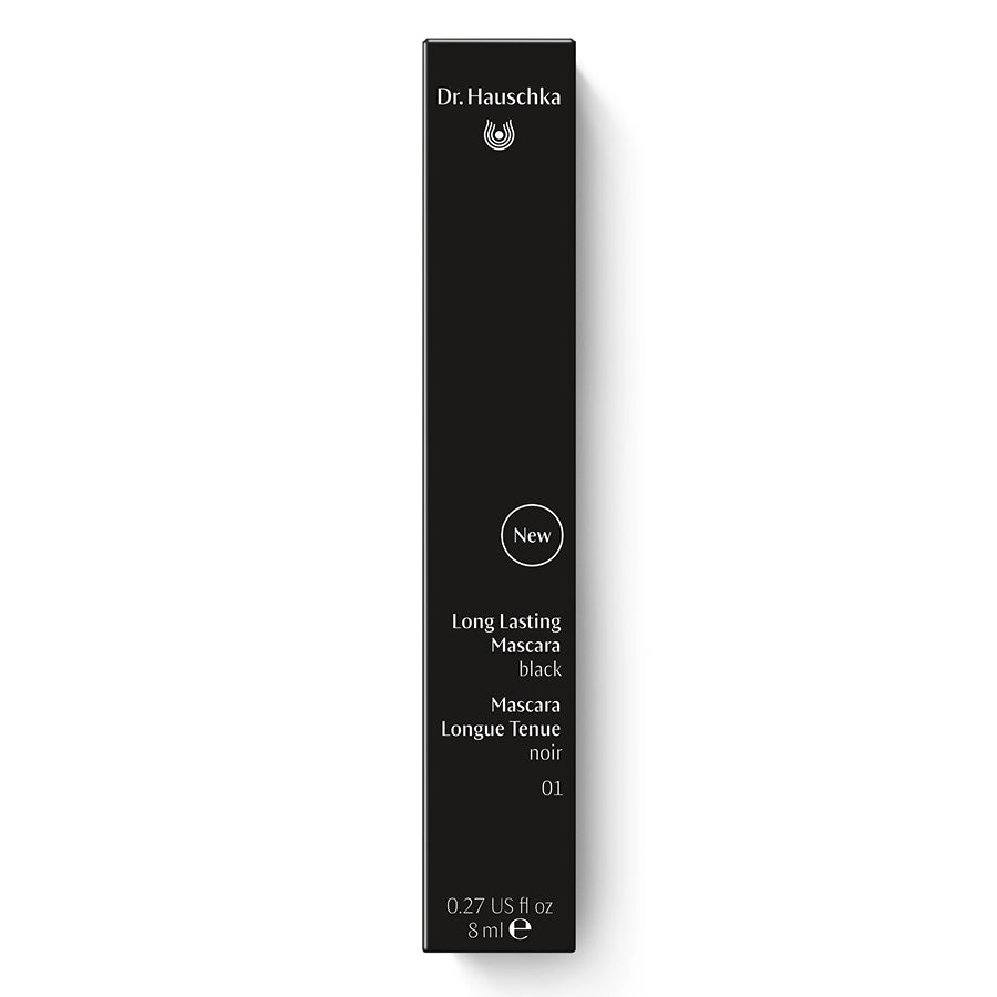Dr. Hauschka Long Lasting Mascara 01 Schwarz – schwarze Tube 8ml, weißer Hintergrund – Wimpernmakeup