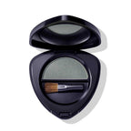 Eyeshadow 04 Verdelite – schwarze Dose mit grünem Lidschatten, integrierter Pinsel, weißer Hintergrund – Augenmake-up