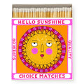 Hello Sunshine Streichhölzer – rosa-orange Schachtel mit Sonnenmotiv, weißem Hintergrund – Dekoartikel