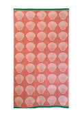 Shells Organic Cotton Hand Towel – coral with shell pattern, green border, white background – bath towel
