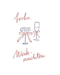 Postcard Merry Christmas – red and blue drawing on white background – Christmas greeting