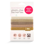 KOO SHOO plastic-free flat hair ties Blond – white cardboard package, multi-color ties, white background – hair care