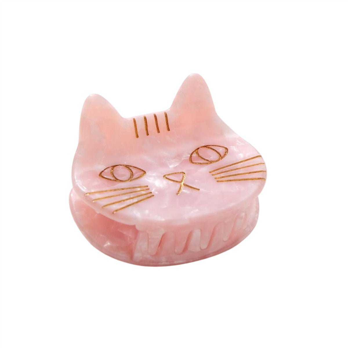 Saltwater Kitty Cat Rosa Hair Clip – pink cat-shaped with gold accents, white background – hair styling