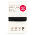 KOOSHOO plastic-free round hair ties – cream packaging, black ties, white background – hair care
