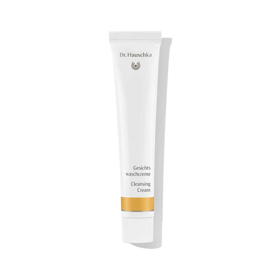 Dr. Hauschka Gesichtswaschcreme – weiße Tube mit goldener Linie, weißem Deckel, weißem Hintergrund – Hautreinigung