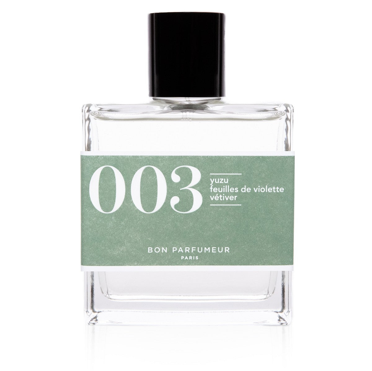 Bon Parfumeur 003 Yuzu – klares Glasfläschchen 100ml, schwarzer Deckel, weißer Hintergrund – Parfüm