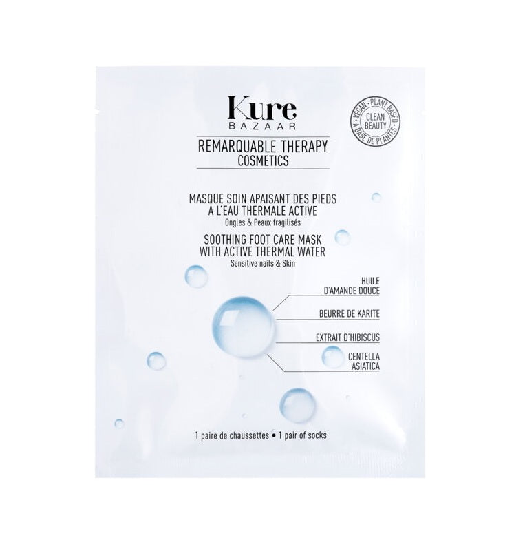 Kure Bazaar Remarquable Therapy Soothing Foot Care Mask – white single-use pouch, blue-white design, 1 pair of socks – foot care