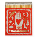 Miracle Luxury Matches – rote Schachtel mit silbernen Motiven, weißem Hintergrund – Dekoartikel