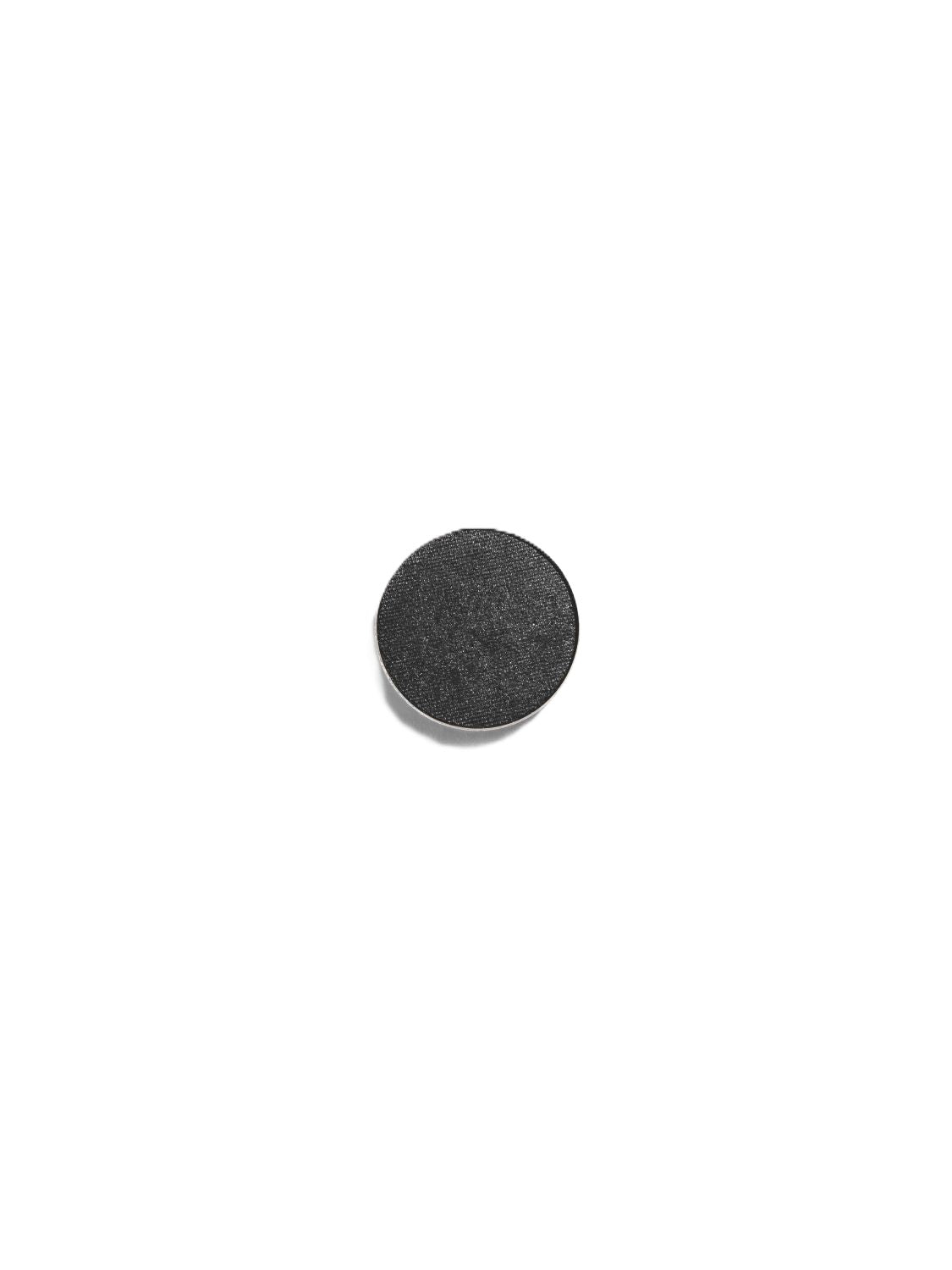 Eye Shadow Onyx Refill – black eyeshadow in round metal case, white background – eye makeup