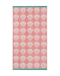 Shells Organic Cotton Beach Towel – pink towel with shell pattern, teal border, white background – beach accessories