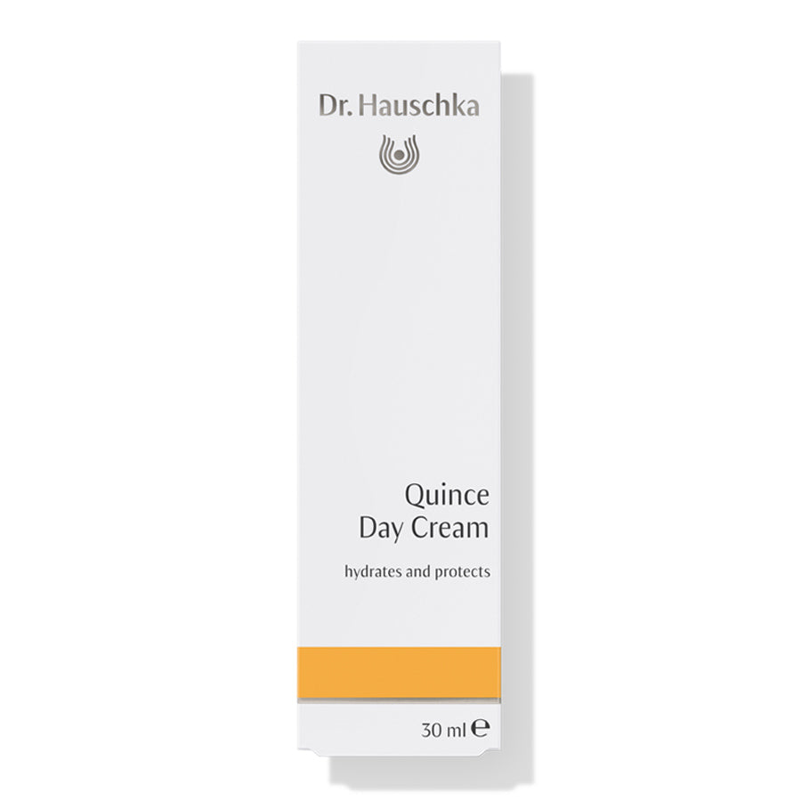 Dr. Hauschka Quitten Tagescreme – weiße Tube 30ml, orangefarbener Streifen, weißer Hintergrund – Hautpflege