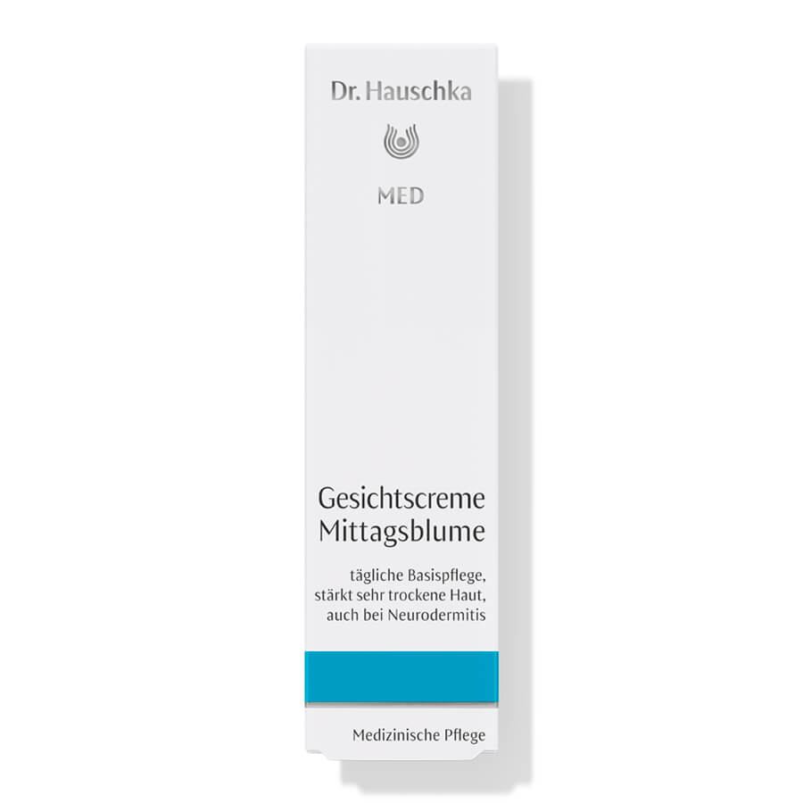 Dr. Hauschka MED Gesichtscreme Mittagsblume – weiße Tube mit blauem Streifen, weißer Hintergrund – Hautpflege