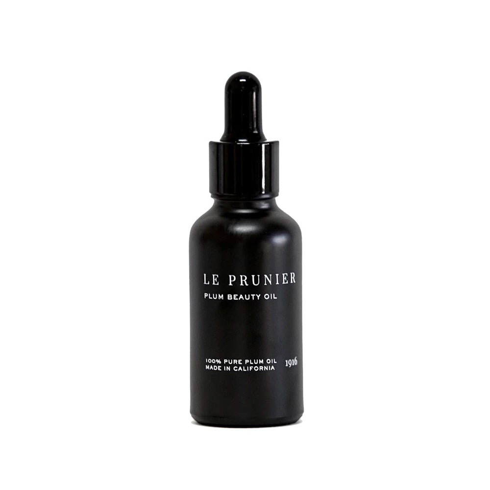 Le Prunier Plum Beauty Oil – black glass bottle with dropper, white background – skin care