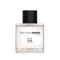 Frau Tonis Parfum N°44 Feige – klares Glasflakon mit schwarzem Deckel, weißem Etikett, weißem Hintergrund – Parfüm
