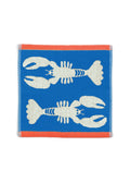 Lobster Blue Organic Cotton Washcloth – blue with white lobsters, orange border, white background – facial cleansing