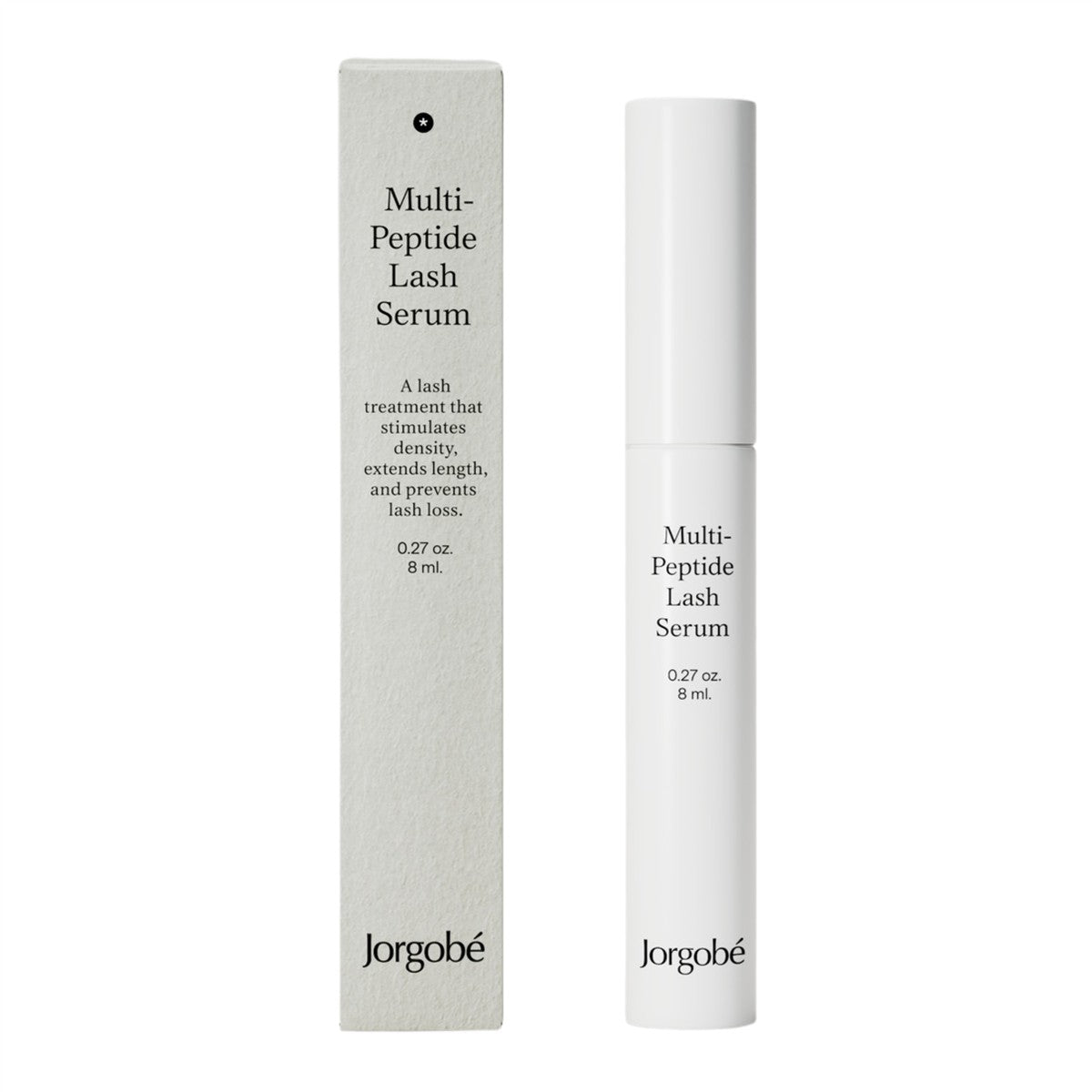 Jorgobé Multi-Peptide Lash Serum – weißes Tube 8 ml, weißer Deckel, weißer Hintergrund – Wimpernserum