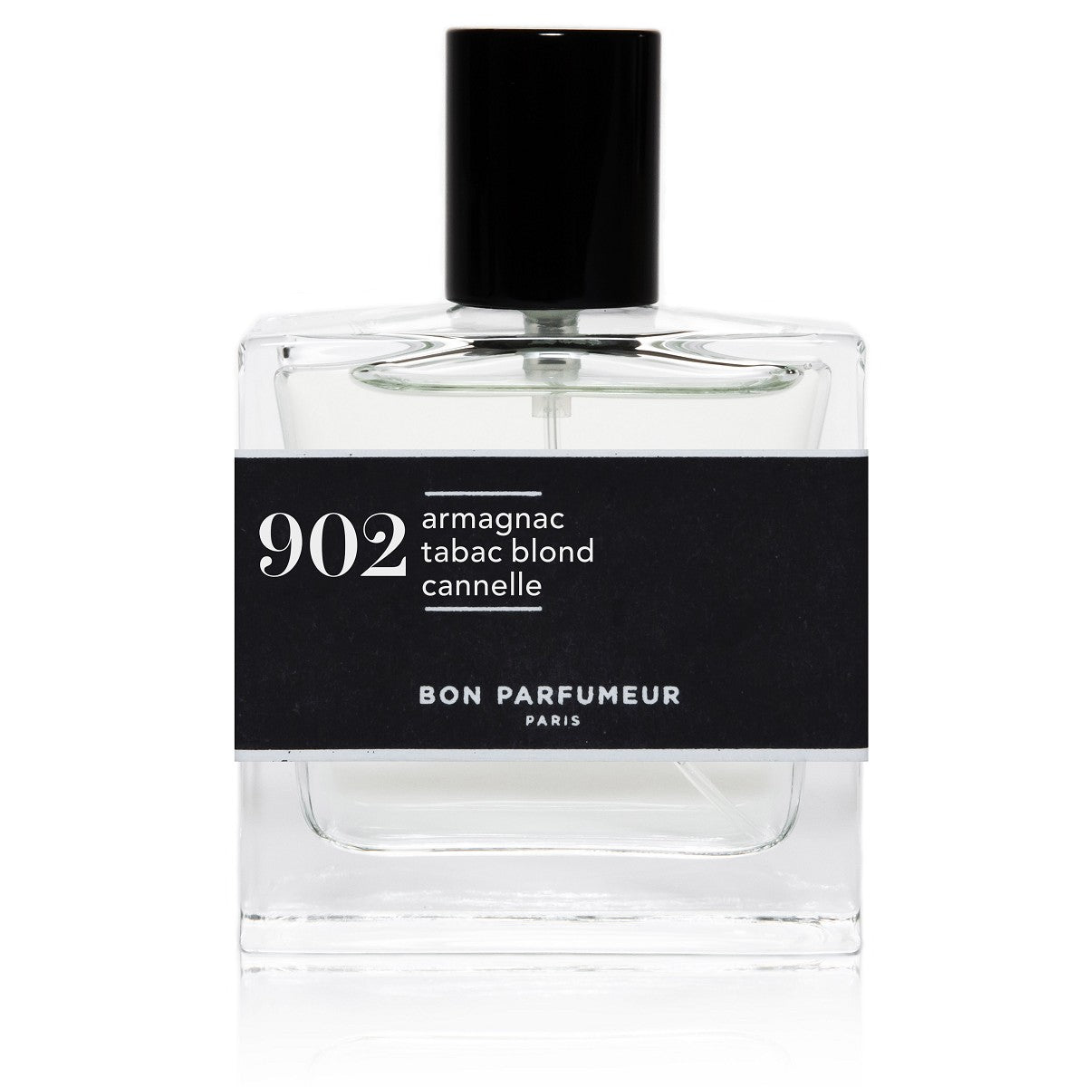 902 Armagnac Parfüm – klares Glasfläschchen 30ml, schwarzer Deckel, weißer Hintergrund – Parfum