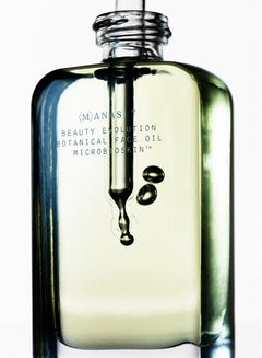Botanical Face Oil Armonia von (M)ANASI 7 – grünes Glasfläschchen mit Pipette, weißem Hintergrund – Gesichtspflege