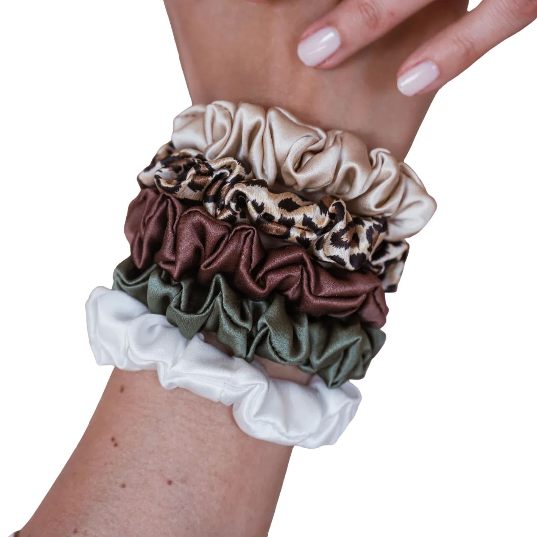 Seidenscrunchie Set S Grün-Leo