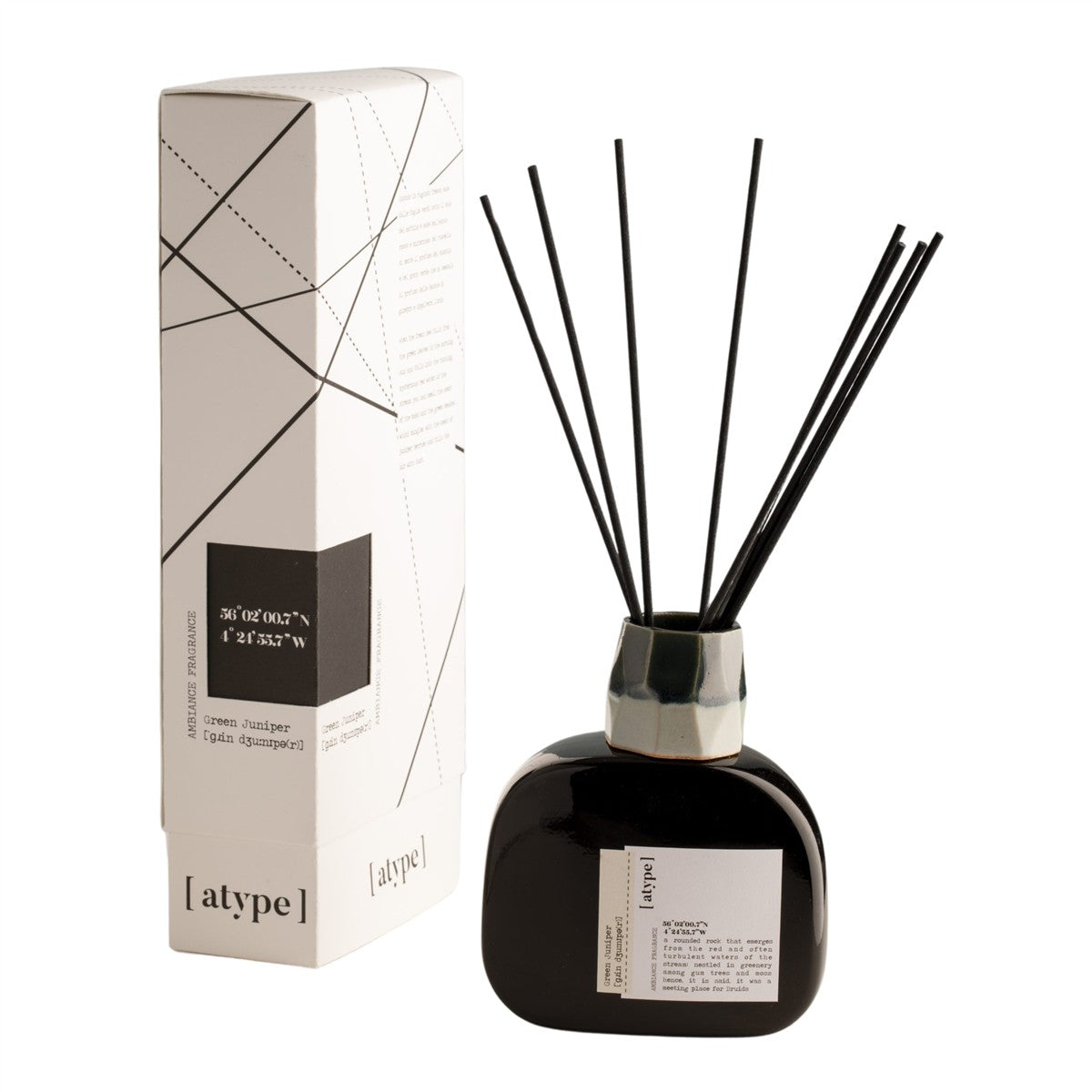 atype Ambiance Pure Rebirth Room Fragrance 250ml – black bottle with silver neck, black reeds, white background – fragrance