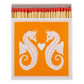 Seahorse Matchbox – orange packaging with white seahorses, white background – decor