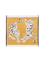 Tigers Organic Cotton Washcloth – yellow cotton washcloth with tiger design, white border, white background – facial care