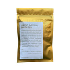 Julisis Imperial Green Tea – goldene Standbeutelverpackung 50g, weißes Etikett, weißer Hintergrund – Hautpflege