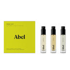 Abel Mini Perfume Set Fresh – three 6ml spray bottles, black sprayers, lime green box – perfume