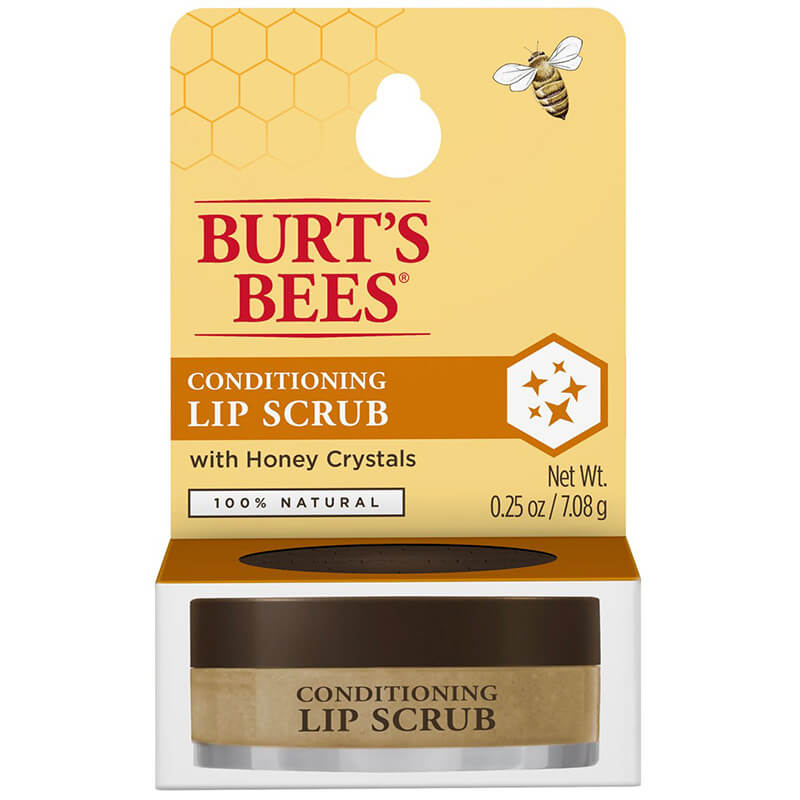 Burt's Bees Lippenpeeling – brauner Glasbehälter 7,08 g, goldener Hintergrund – Lippenpflege