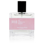Bon Parfumeur 102 Tea – klares Glasfläschchen 30ml, rosafarbene Etikette, schwarzer Verschluss, weißer Hintergrund – Parfüm