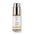 Dr. Hauschka Tönungsfluid – Glasflasche mit Pumpspender, weiß-orangem Etikett, weißem Hintergrund – Gesichtspflege