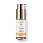 Dr. Hauschka Tönungsfluid – Glasflasche mit Pumpspender, weiß-orangem Etikett, weißem Hintergrund – Gesichtspflege
