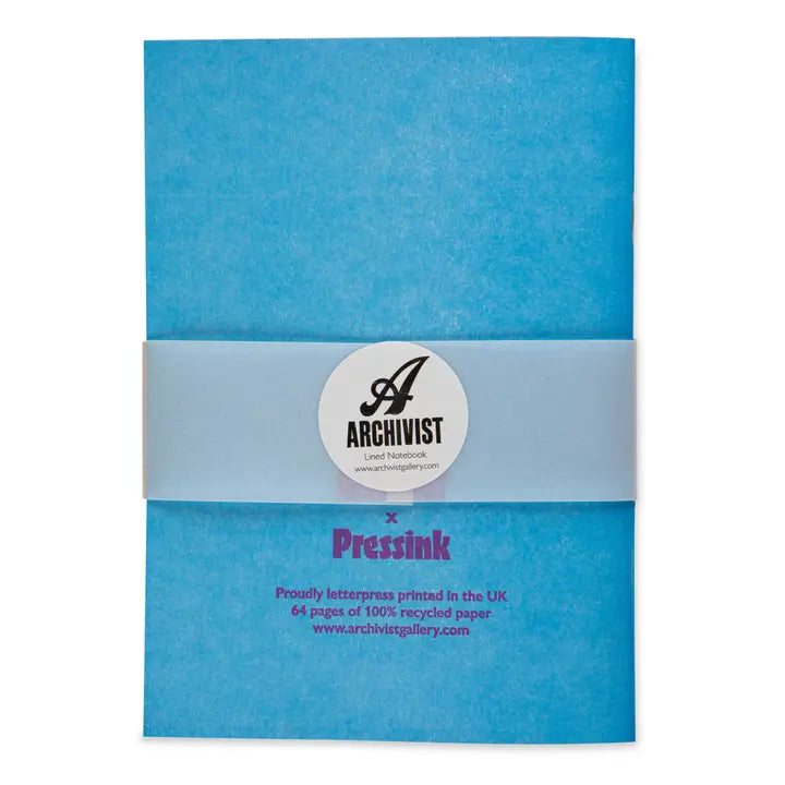 Pressink Notizbuch Love – blue notebook with 64 pages, light blue band, white background – stationery