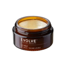 Evolve Lip Treat Smoothing Ceramide lip balm in a brown glass jar on a white background, lip care