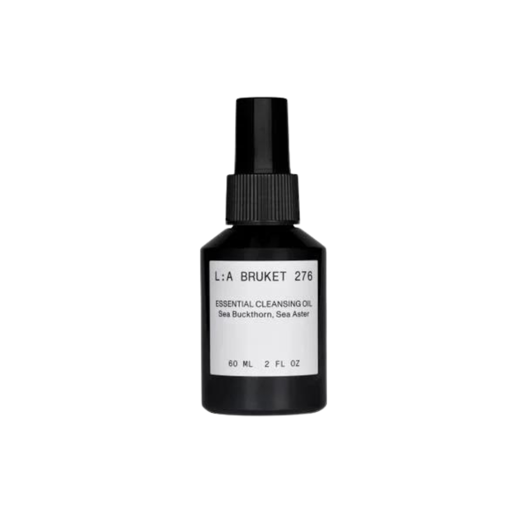 L:A BRUKET 276 Essential Cleansing Oil – schwarze Flasche 60ml, Sprühkopf, weißer Hintergrund – Hautreinigung