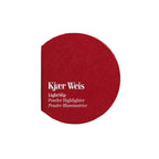 Kjaer Weis LightSlip Powder Highlighter – round red powder compact, white background – face highlighter