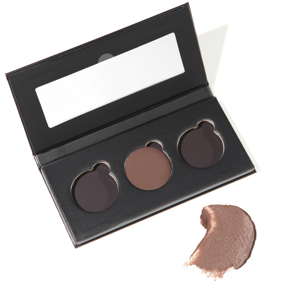 Wow Brow Augenbrauenpomade Medium #04 Nachfüllung – schwarze Palette mit Spiegel, weißer Hintergrund – Augenbrauenstyling