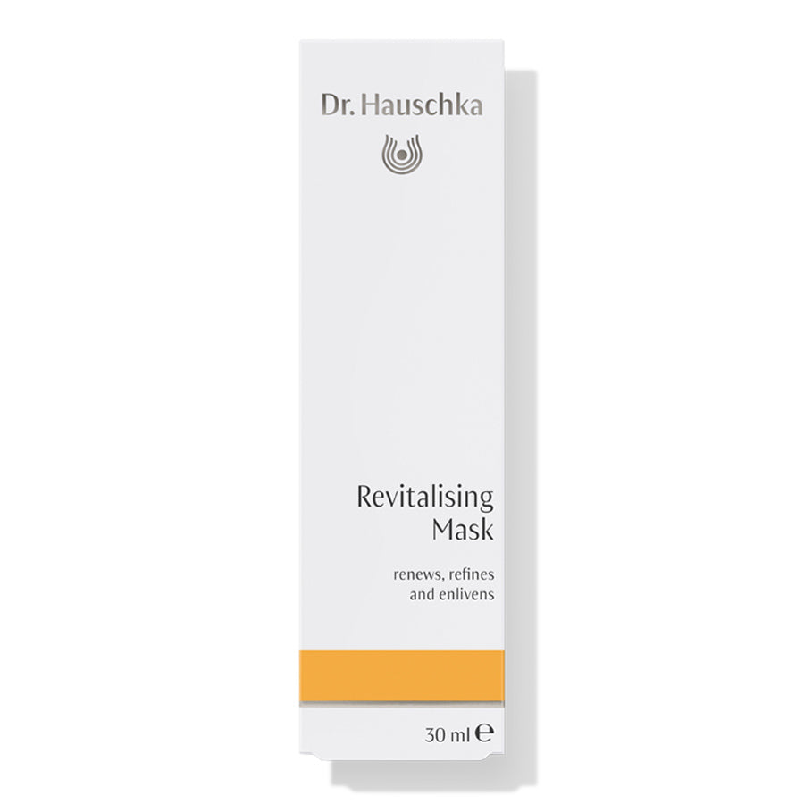 Dr. Hauschka Revitalisierende Maske – weiße Tube 30ml, orangefarbener Streifen, weißer Hintergrund – Hautpflege