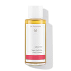 Dr. Hauschka Salbei Bad – durchsichtige Flasche mit weißem Deckel, rotem Streifen, weißem Hintergrund – Badezusatz