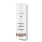 Dr. Hauschka Regeneration Tag und Nachtserum – weißes Fläschchen mit braunem Band, weißer Hintergrund – Hautpflege