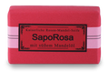 SapoRosa Kaiserliche Rosen-Mandel-Seife mit süßem Mandelöl – rosafarbene Seife, weißer Hintergrund – Hautpflege