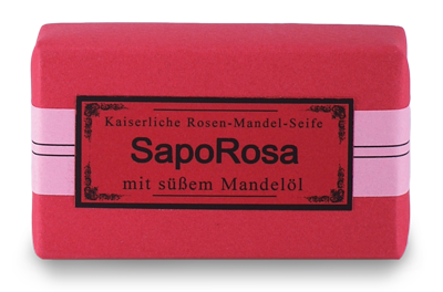 SapoRosa Kaiserliche Rosen-Mandel-Seife mit süßem Mandelöl – rosafarbene Seife, weißer Hintergrund – Hautpflege