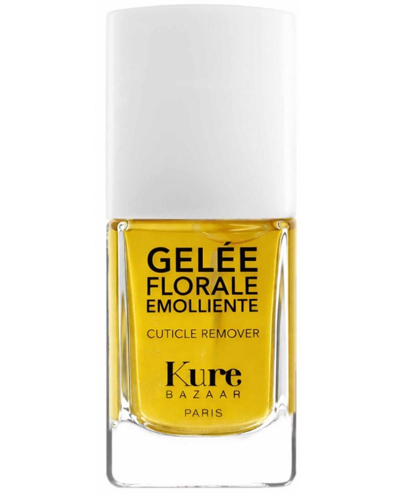 Kure Bazaar Gelee Florale Emolliente – durchsichtige Flasche mit weißem Deckel, gelber Inhalt, weißer Hintergrund – Nagelpflege