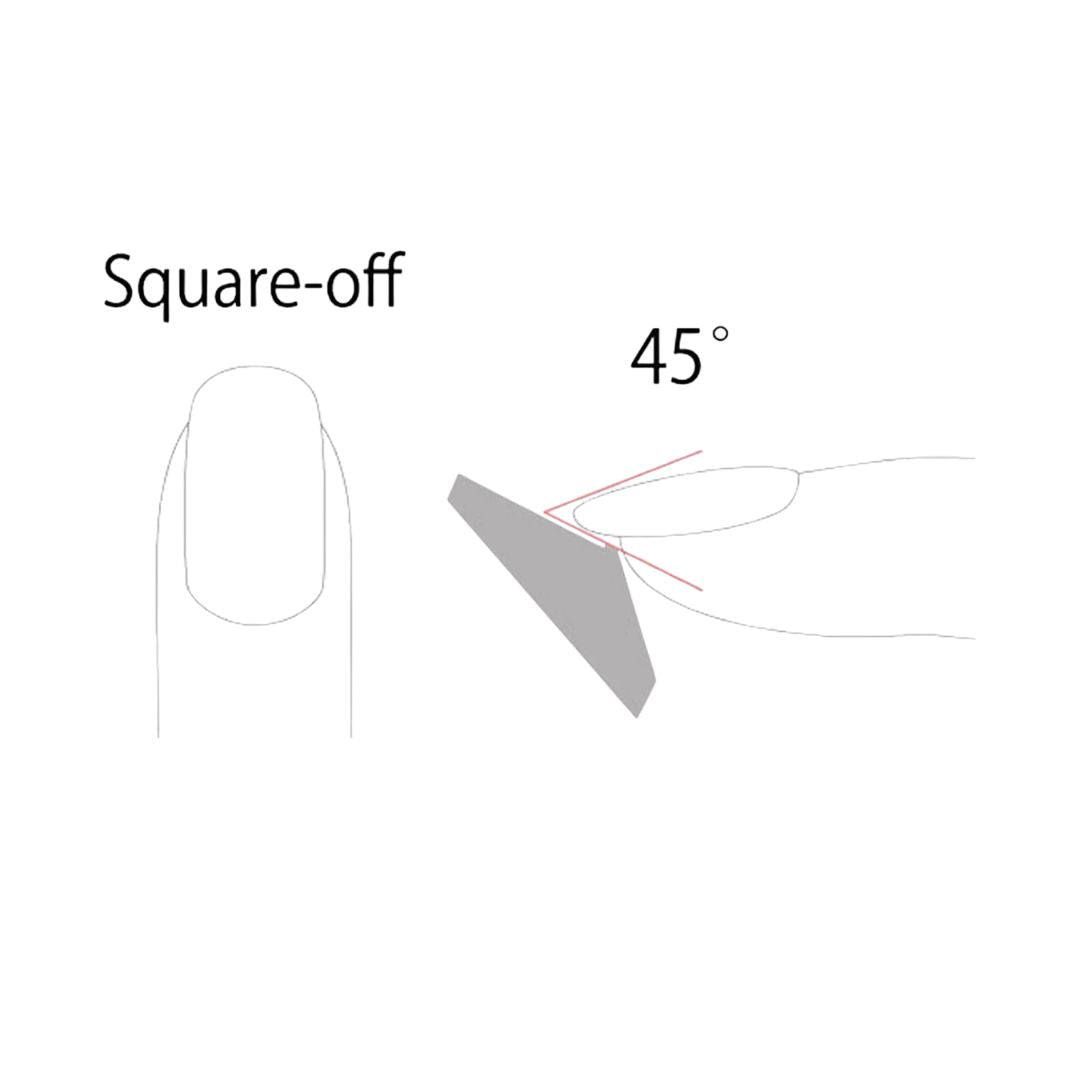 Square-off No.2 Nagelfeile – Anleitung zur Nagelkorrektur mit 45°-Winkel, weißer Hintergrund – Nagelpflege