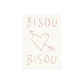 Postkarte Bisou – cream card with red handwriting and heart, white background – gift idea