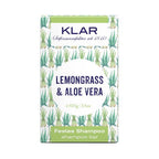 KLAR Festes Shampoo Lemongrass & Aloe Vera – 100g Verpackung mit grünem Design, weißem Hintergrund – Haarpflege