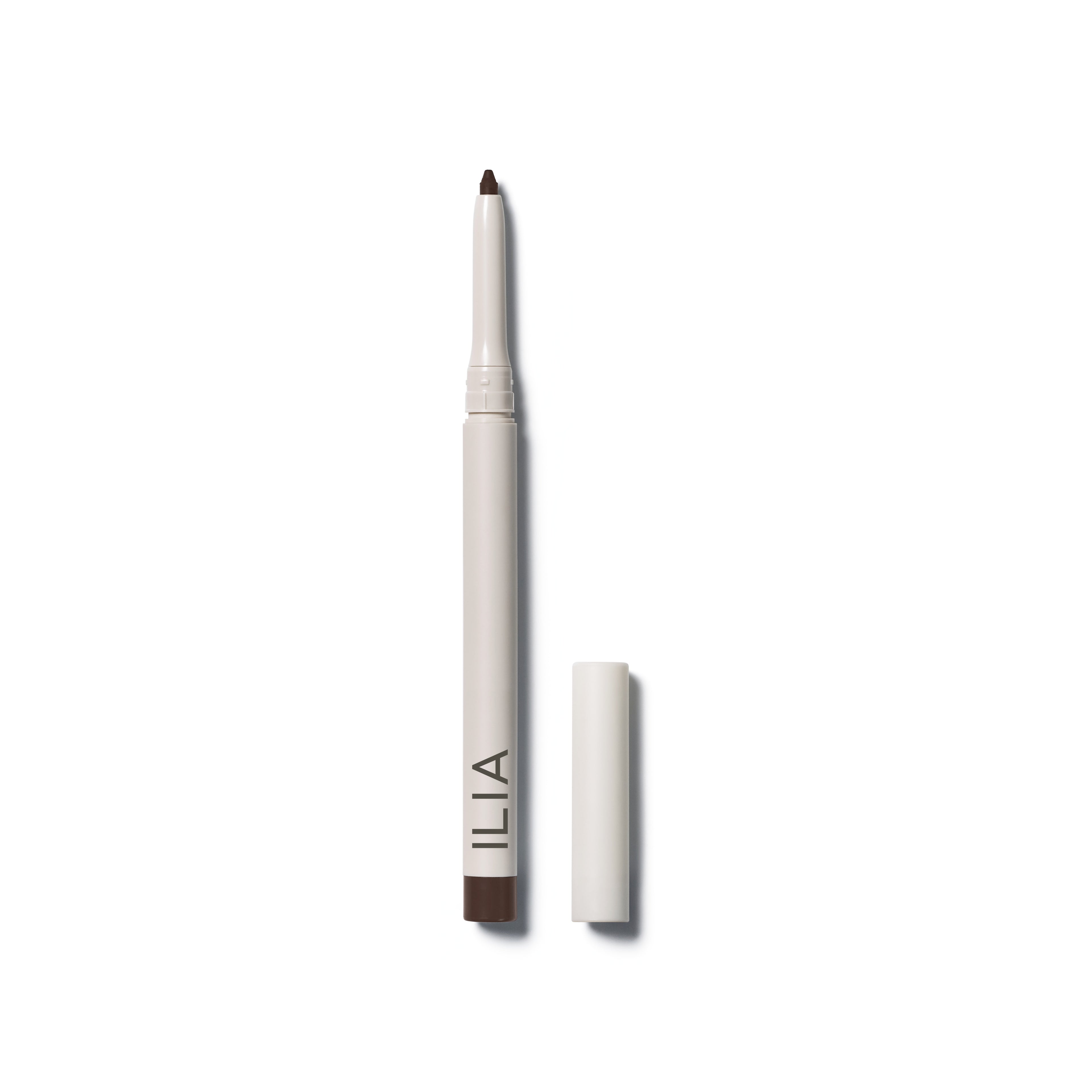 ILIA Clean Line Gel Liner, white pencil with brown tip on white background, eye makeup