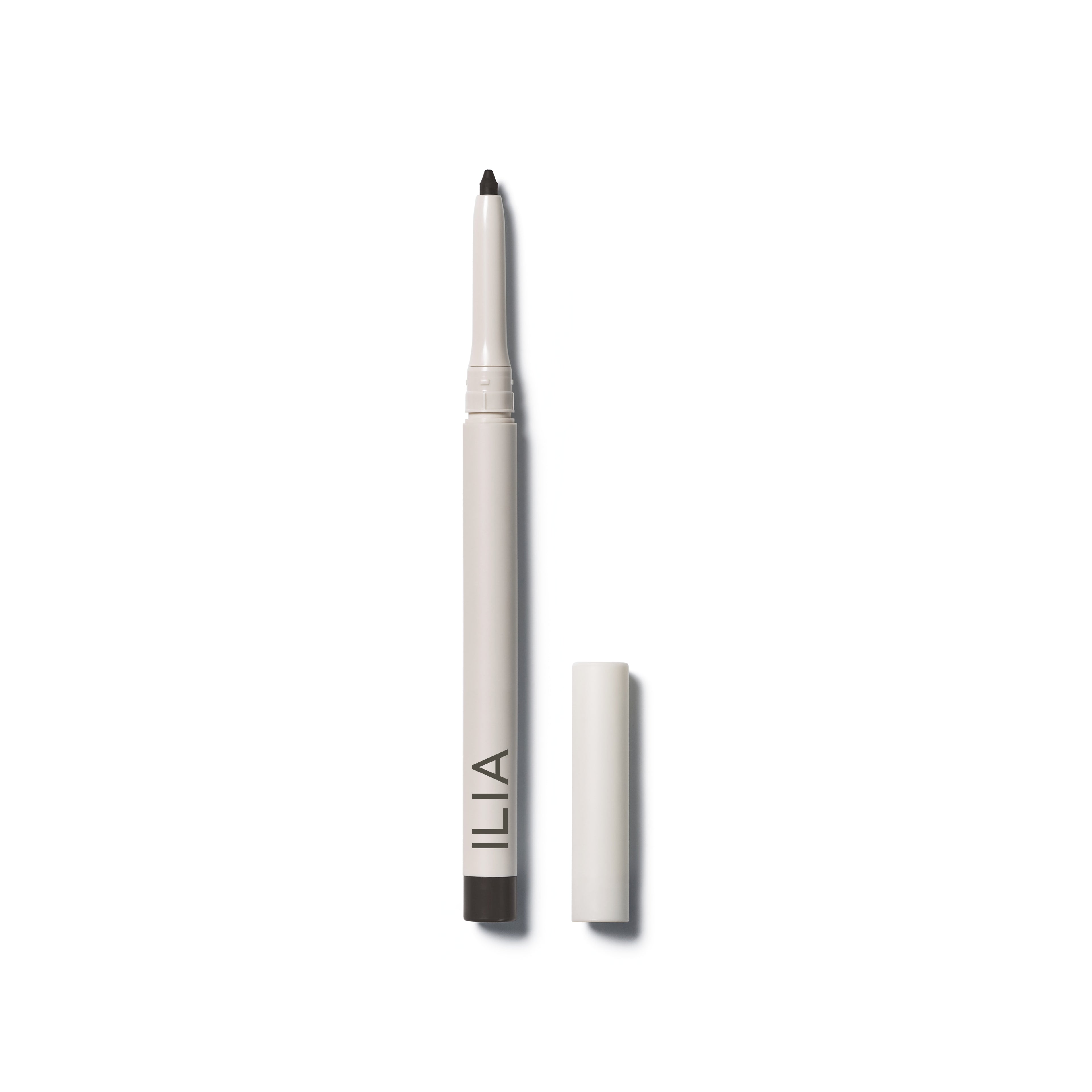 ILIA Clean Line Gel Liner, white pencil with cap on white background, eye makeup
