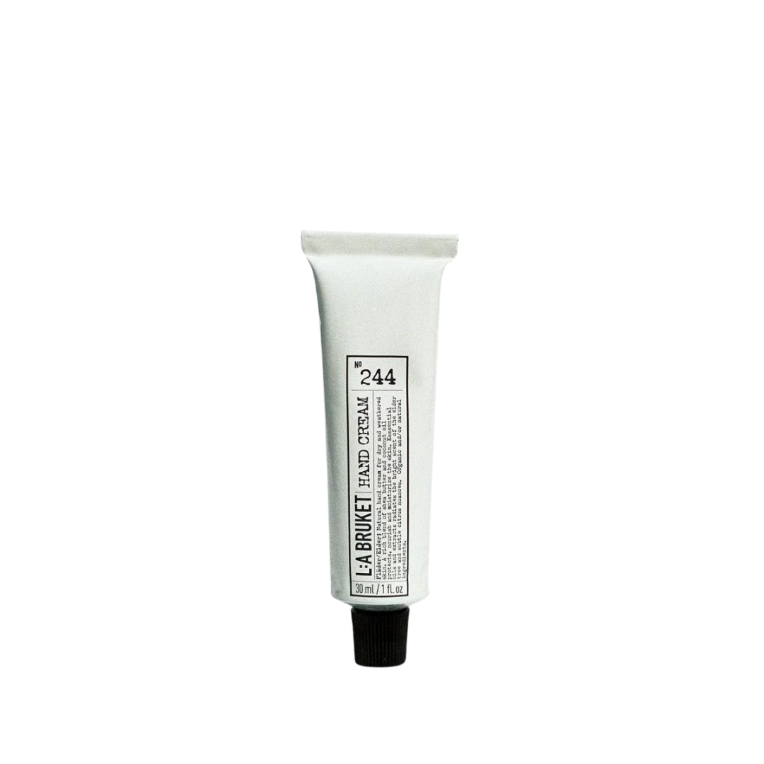 L:A BRUKET Handcreme Nr. 244 Holunder – weiße Tube 30ml, schwarzer Deckel, weißer Hintergrund – Handpflege