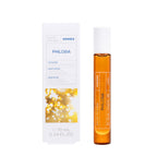 KORRES Philosia Eau de Toilette Roller – 10 ml, amber glass bottle with white cap, white background – perfume